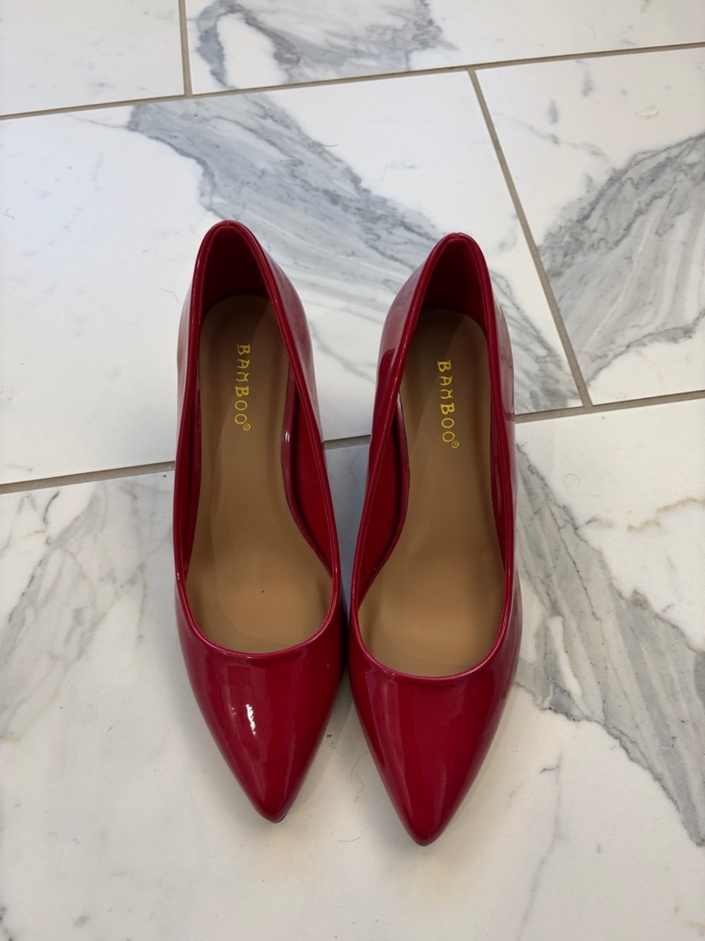 BAMBOO Red Patent Pointed Toe Pumps